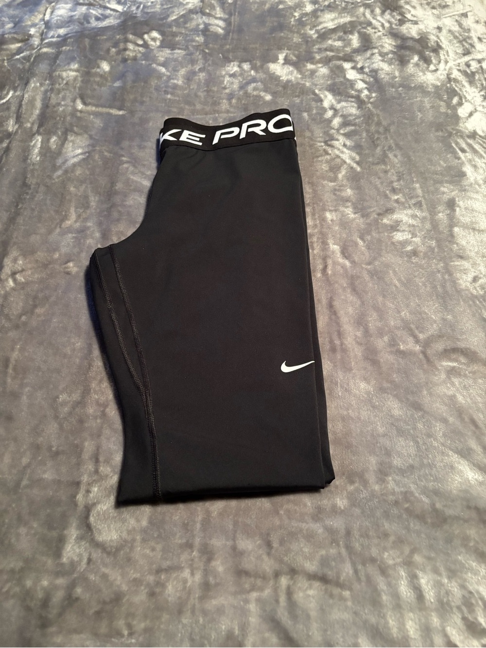 Nike Black Leggings with White Swoosh and Branded Waistband